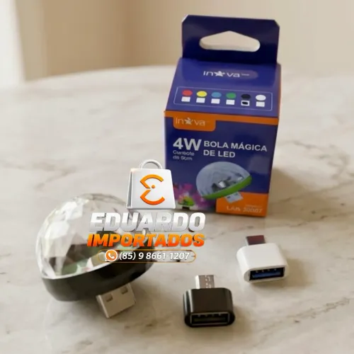 Mini Luz LED Colorido, Portatil USB Carro + Adaptador para Celular TIPO-C e V8 micro