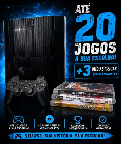 Playstation 3 super slim 320Gb 1 controle + 3 jogos (D.e.s.b.l.o.q.u.e.a.d.o))