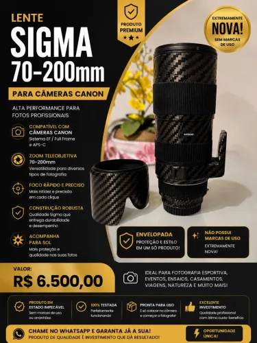 Lente Sigma 70-200mm para Canon + Para-sol + 3 Filtros