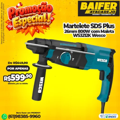 Martelete SDS Plus 26mm 800W com Maleta WS3212K Wesco