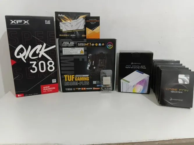 Kit PC Gamer - RX 7600 White + Ryzen 7 5700X + ASUS TUF B550M | Novo, com NF