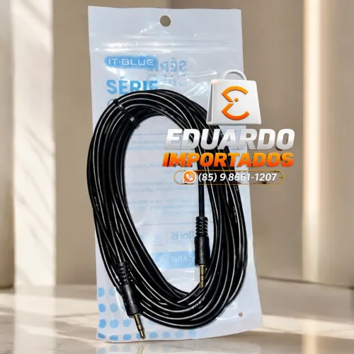 5 Metros Cabo de Áudio Auxiliar P2 x P2 3.5mm para Som, TV, Carro, Celular