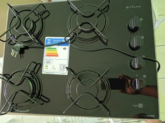Cooktop 4 Bocas Atlas Agile Up Mesa Vidro Mega Chama - Bivolt