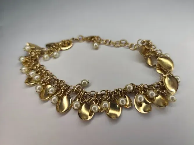 Pulseira folhada a ouro de folhas com perolas