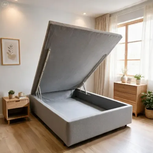 Cama Box Baú Casal 1,38x1,88 Inteiriço Pistão a Gás Suede Cinza Premium