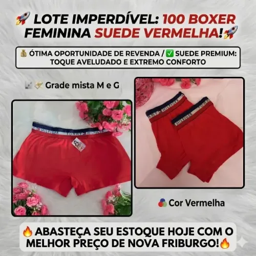  OPORTUNIDADE: Lote 100 Cuecas Boxer Femininas em Suede - REVENDA Lingerie