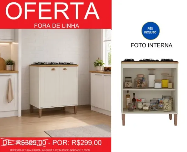 Balcão para cooktop larg:72cm super oferta - à pronta entrega e frete grátis