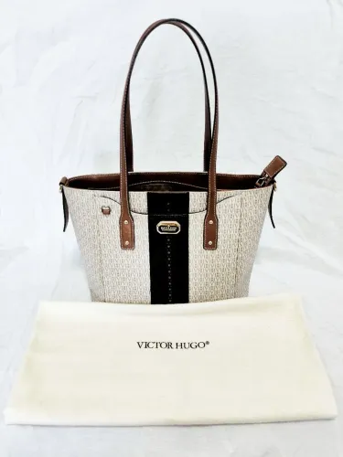 Bolsa Victor Hugo Original com Dust Bag - Couro e Jacquard