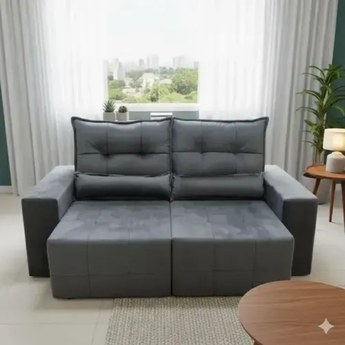 Sofa retratil e reclinavel max cinza veludo