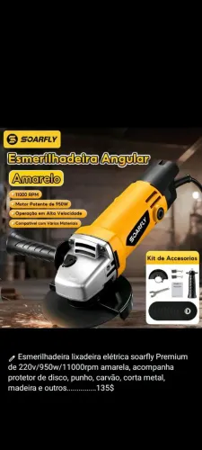 Esmerilhadeira lixadeira elétrica soarfly profissional com 10 discos