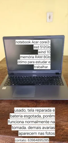 Notebook acer ssd 512gb reparado ótimo estado.