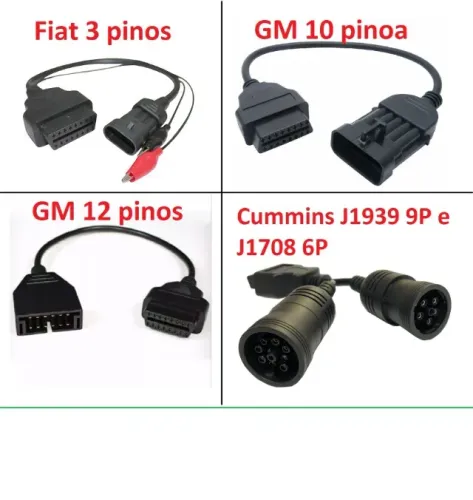 Diversos modelos de cabo OBD2, fiat, gm 10 pinos, gm 12 pinos, cummins j1939 e j1708