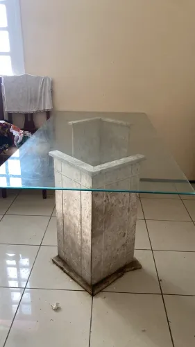 Mesa vidro e mármore com 6 cadeiras