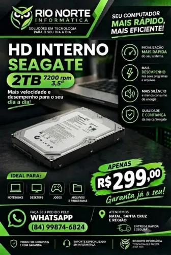 HD interno 3.5 Seagate 2TB - saúde 100% estado de novo