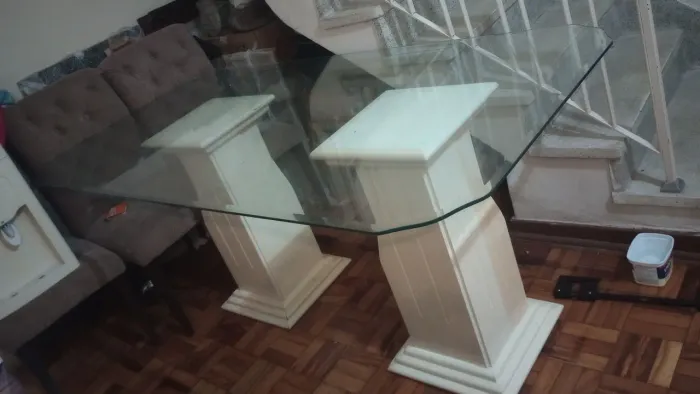 Tampo de Vidro Bisotê para Mesa de Jantar com 2,00 por 1,00 e 8mm de espessura, tampo e pé