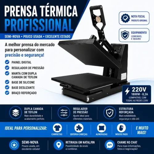 Prensa Térmica Profissional Semi Nova 220V | Painel Digital e Regulador de Pressão