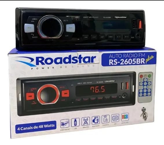 Rádio Roadstar 7 Cores Bluetooth Com 2 USB 4 Saídas de Som 4 canais de 48