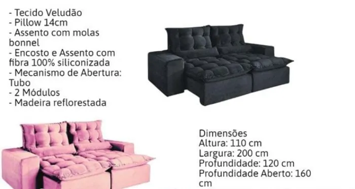 Sala sofá retrátil e reclinável de 200 cm