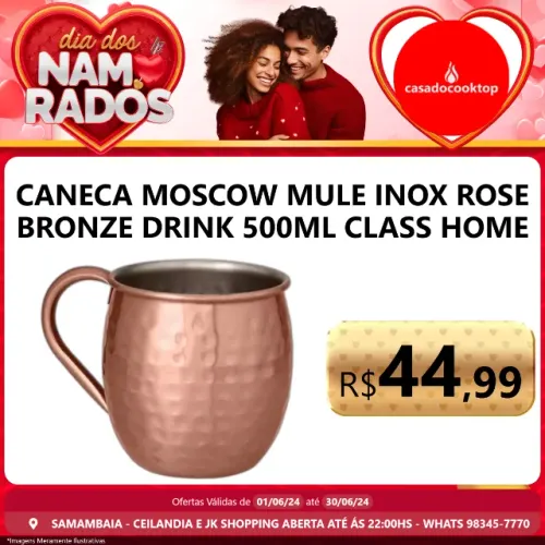 Caneca moscow mule inox rose bronze drink 500ml class home