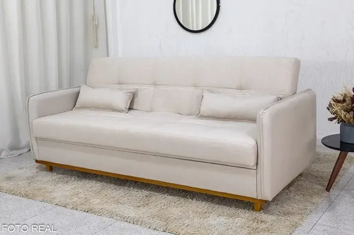 Sofá Cama com Baú Leme Linho Bege rf64
