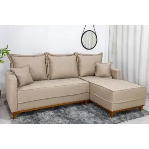 Sofá Com Chaise Lado Esquerdo  2.30m Linho Bege Molas Ensacadas rf443
