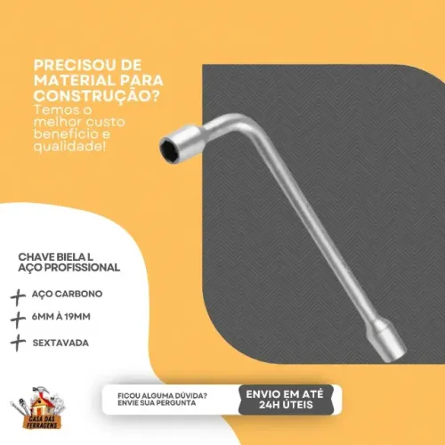 Kit Chave Biela L Aço Carbono Com 05 Peças (10mm, 12mm, 13mm, 17mm, 19mm)  