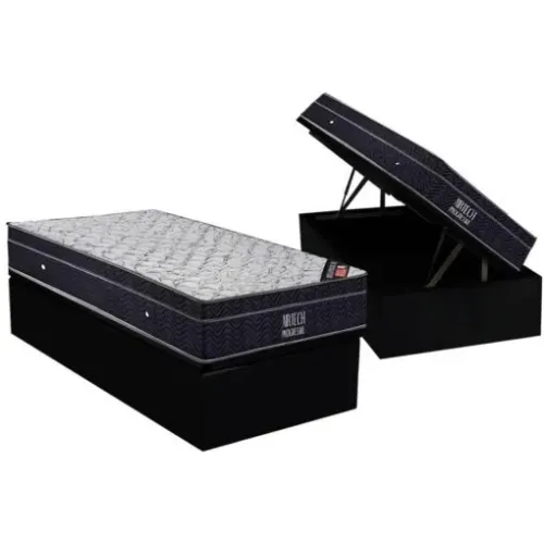 Colchão Solteiro Airtech Progressive D26 + Base Box Baú Biostar Preto - ORTOBOM + BIOSTAR