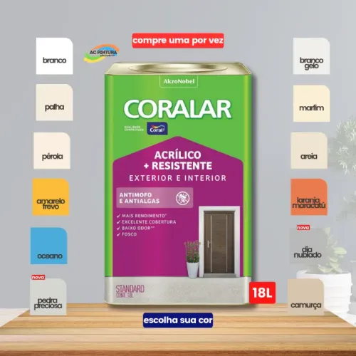 Tinta Coral Coralar + Resistente Externo Interno 18L