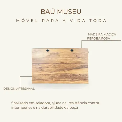 Bau de madeira maciça peroba rosa