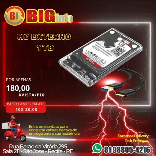 Hd Externo 1Tb Usb 3.0 Sata iii 6Gbs Pc Ps4 PS5 Xbox - Novo
