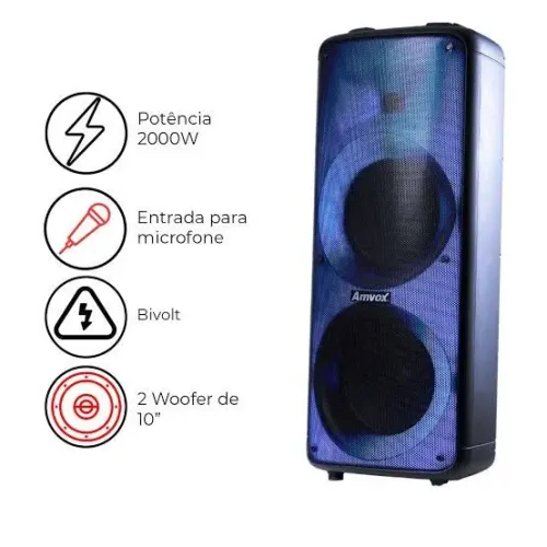 Caixa de Som Amvox 2000w Party Vox Prime Bluetooth