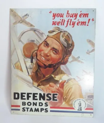 PLACA de Parede Alusiva a Aviação Militar -Títulos de Defesa Militar dos EUA de 1942: Comp