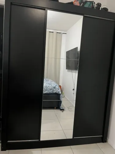 Guarda-Roupa Casal Madesa Mônaco 3 Portas de Correr com Espelho Preto