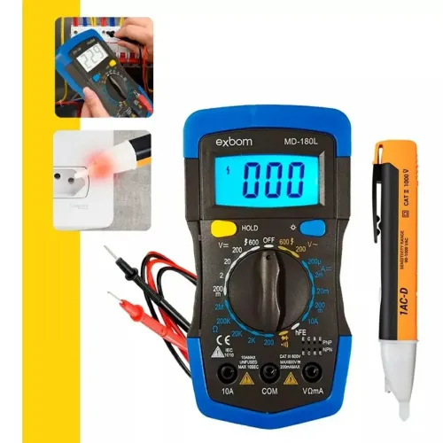 Multímetro Digital + Detector de Tensão Sem Contato - bomvink
