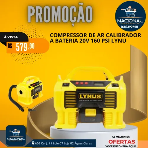 Compressor De Ar E Calibrador A Bateria 20v 160 Psi Lynus Amarelo 50/60hz Bifásica