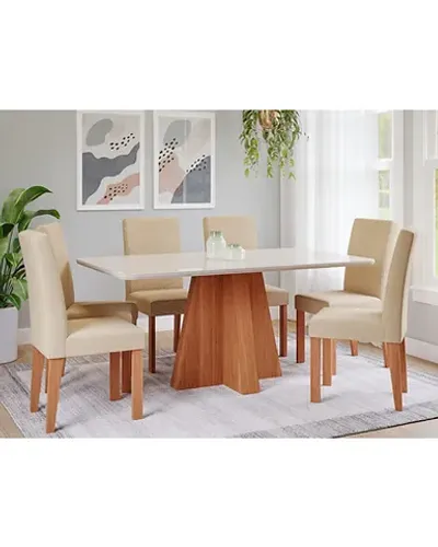 Sala de Jantar Larissa 6 cadeiras 1,60m - Entrega e montagem grátis p/ Fortaleza