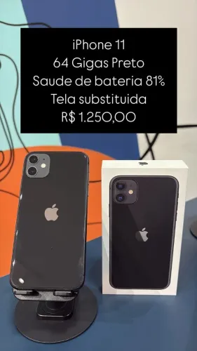 iPhone 11 / 64GB / Preto  / Saúde de bateria 81%  / Tela Substituida 