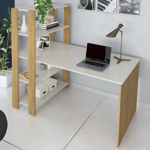 Mesa de Escritório com Estante Integrada