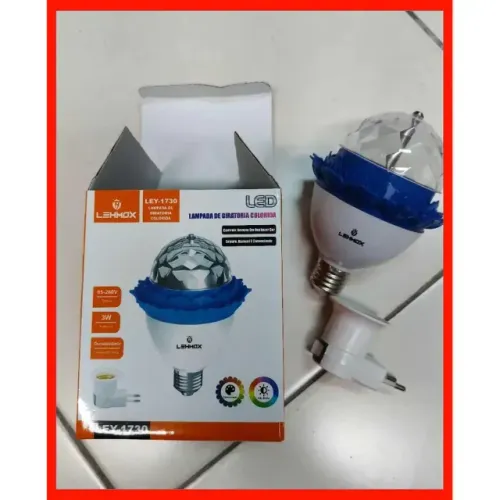 Lâmpada Colorida Led Hexagonal Rgb Bola Maluca Giratória + Adaptador Tomada para Festas