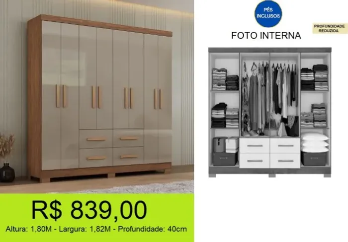 Roupeiro 8 Portas - Promoção com amplo espaço