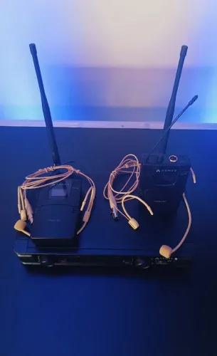 Microfone Duplo Profissional Headset Discreto Bege Direcional Cardioide - ARMER AX802M-HH