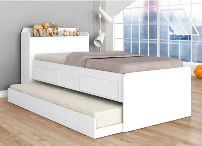 Cama solteiro com auxiliar cabeceira com Baú 100%MDF (NÃO ACOMPANHA COLCHÃO) 