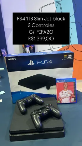 PS4 1TB / Slim Jet Black / 2 Controles / com jogo FIFA20 / R$ 1.299,00