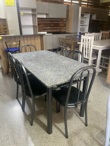 Mesa com 6 cadeiras tubular com tampo em granito nova!!