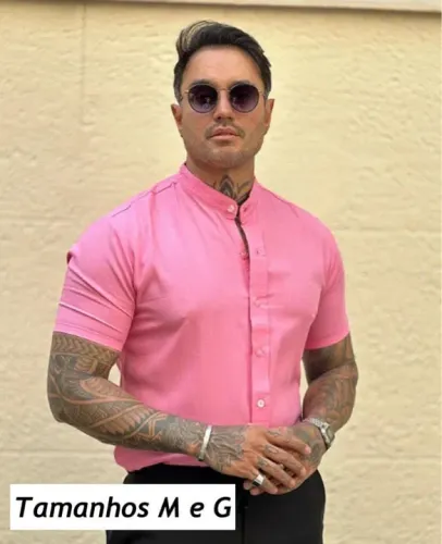 Camisa M Gola Padre Rosa Viscolinho
