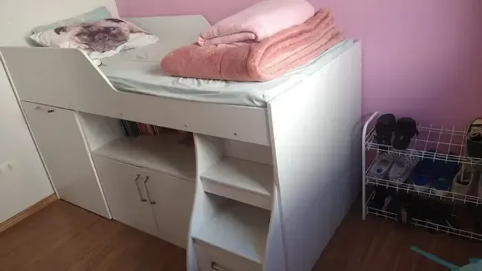 Cama Infantil Multifuncional Cimol Branco Alta com Armário Inferior
