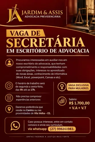 Vaga de secretária em escritório de advocacia