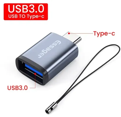 Adaptador OTG Essager Original  Conector Macho USB C e conector Fêmea USB A padrão.