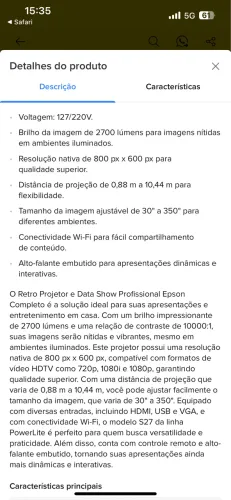 PROJETOR EPSON POWERLITE S27