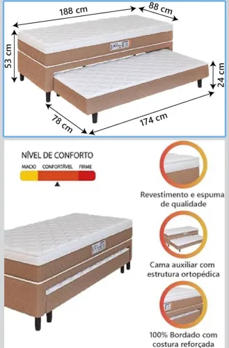 Cama solteiro conjugado com auxiliar 